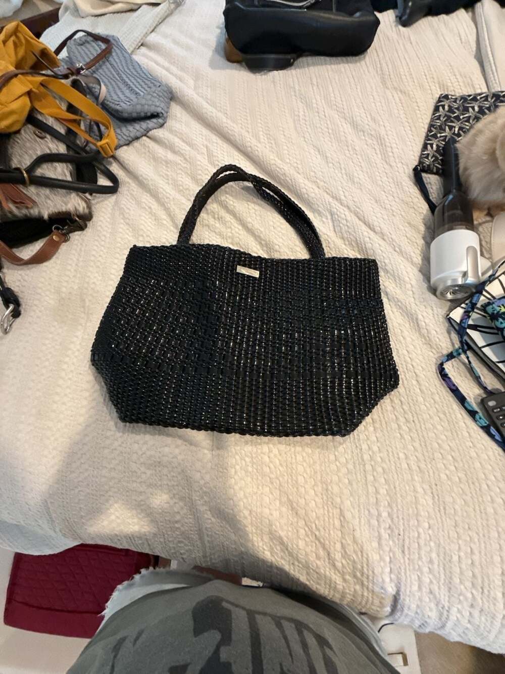 Kate Spade New York Black Woven Patent Tote Bag